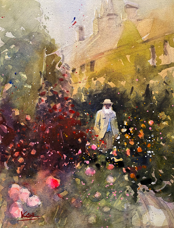 Watercolor Painting Claude Monet Gardens Leo Kahl