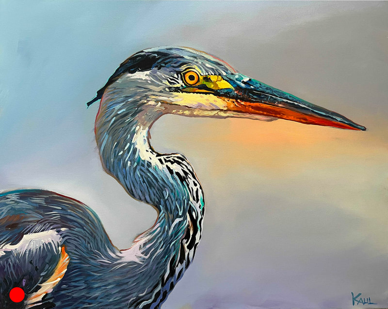 Close up Painting of a blue heron face and head