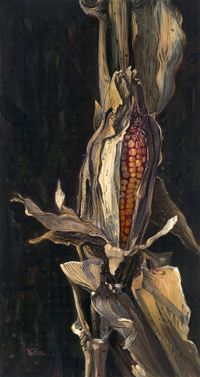 Painting of a lone ear of dry corn