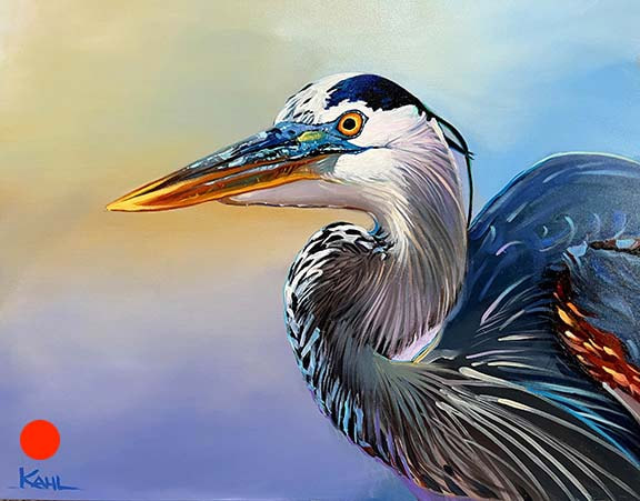 Closeup Painting of blue heron head