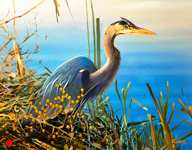 Painting of blue heron