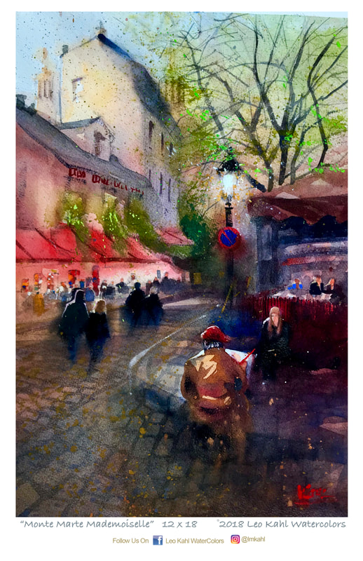 Watercolor painting of Montemarte in Paris France