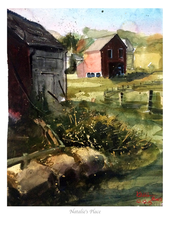 Watercolor painting of farm in Hickory, Maryland
