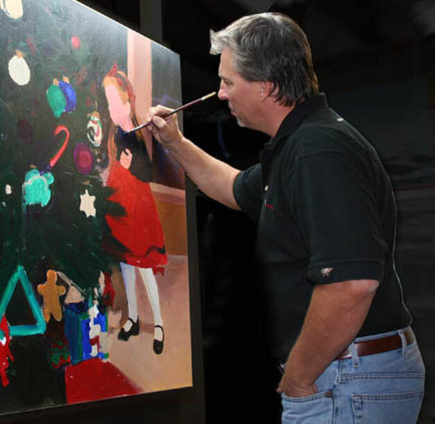 Leo Kahl painting little girl with Christmas tree