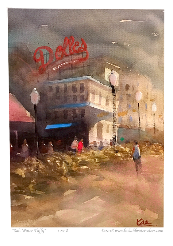 Watercolor painting of saltwater taffy sign in Rehoboth Beach Delaware